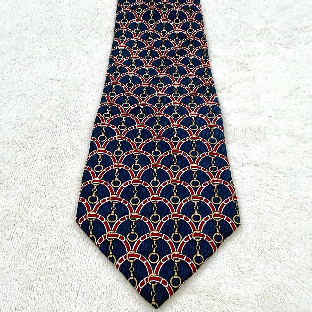 Tom James Silk Necktie Navy Red Gold Equestrian Horse Bit USA Designer Tie - Picture 2 of 12